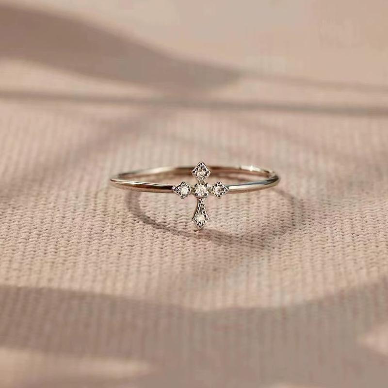 Dainty Shining Cross Ring Lady Daily Wearable Jewelry with Bright Zirconia Versatile Stylish Finger Accessories for Women