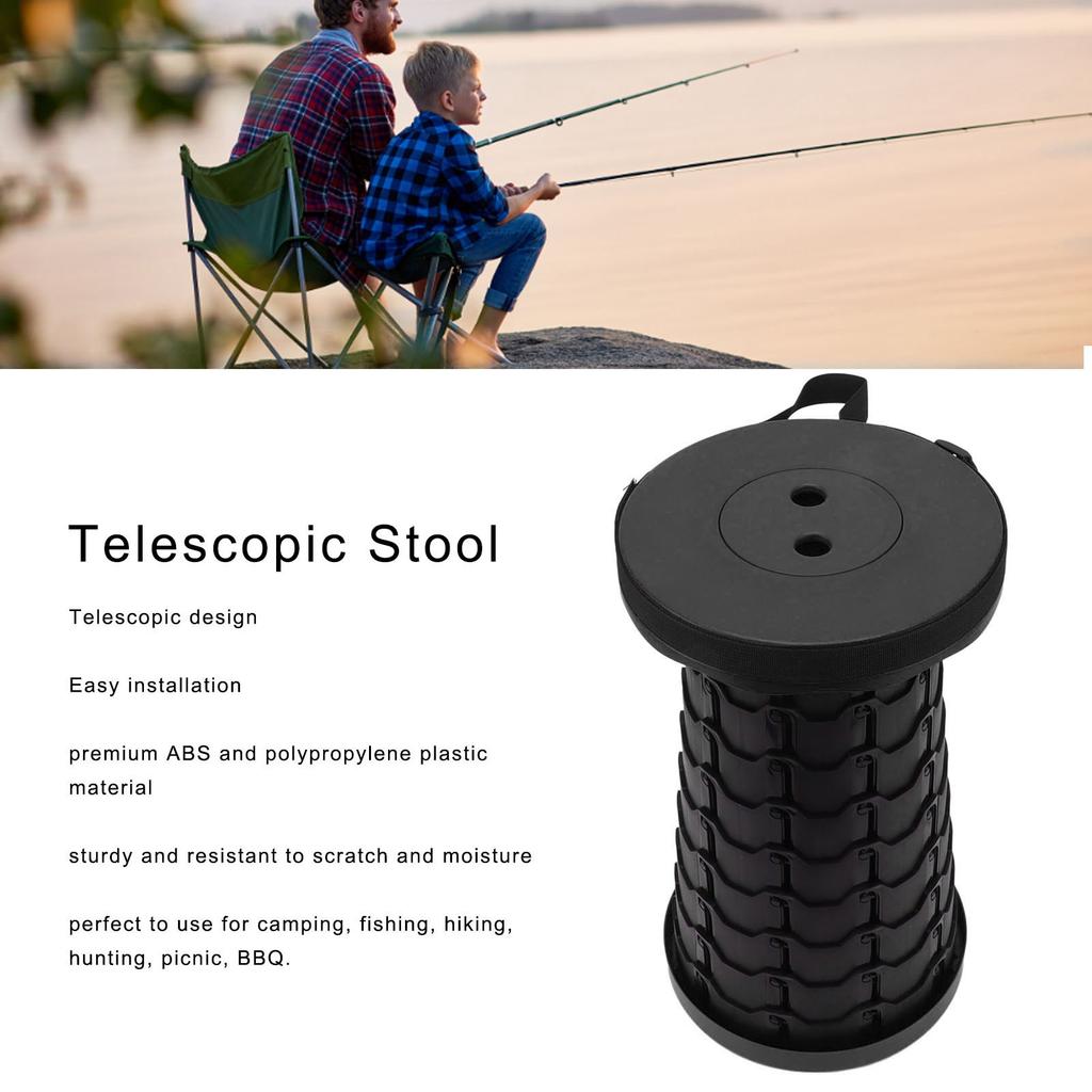 Telescopic Stool Sturdy ABS PP Plastic Large Load Capacity Portable Stable Collapsible Stool for Fishing Camping Travel Black Gray