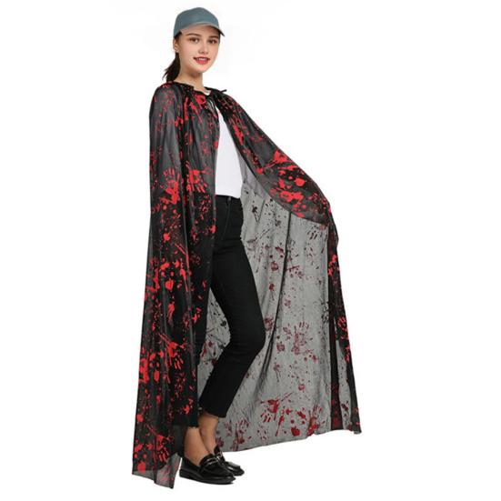 Halloween Cloak Long Hooded Cape with Blood Spider Web Print for Kids Adults Halloween Party Dress Up Accessory for Performance Cosplay Masquerade