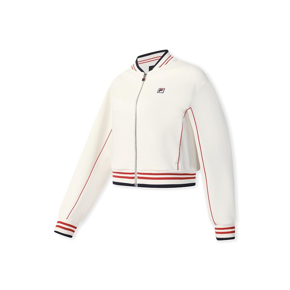 FILA Tennis Minimalist Comfortable Casual Sports Tennis Style Versatile Short Loose Knit Jacket Women jackets Cloud-Mushroom-White A11W543519FWT