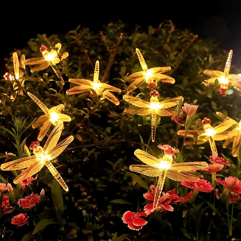 Solar LED Dragonfly String Lights Fairy Lawn Light Outdoor Waterproof Lamp For Home Garden Yard Wedding Decoration Lighting
