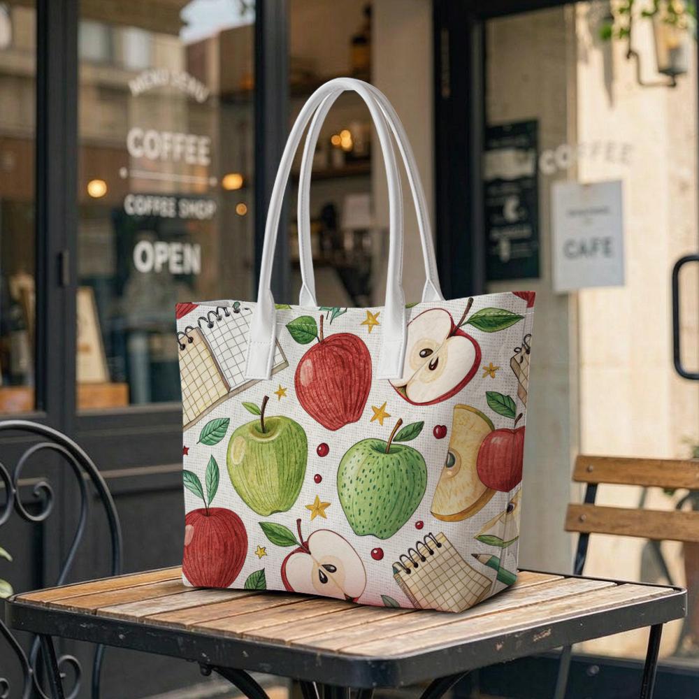 Teacher Apple Print Tote Bag Cute Casual Daily Handbag
