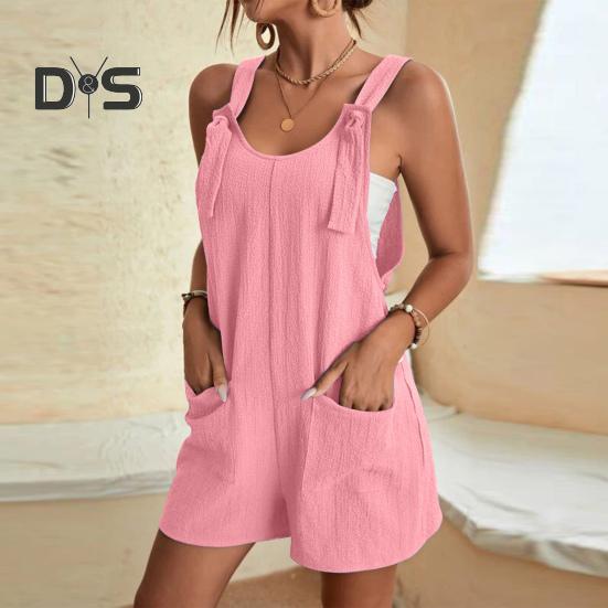 Salopette da donna senza maniche estiva casual corta salopette tuta larga in cotone con tasche abiti da spiaggia per viaggio vacanza