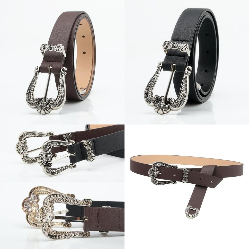 Vintage Crown Pattern Alloy Buckle Leather Belt For Women Stylish Jeans Accessories