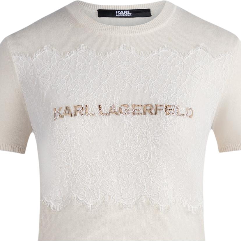 Karl Lagerfeld Outdoor Commuter Lightweight Luxury Lace Short Sleeve Pullover T-Shirt Women Tops White M21L2334100
