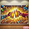 2D FlatBeer Celebration Tapestry Festive Party Decor Wall Hanging Artwork Cheerful Toast Scene Home Bar Decoration