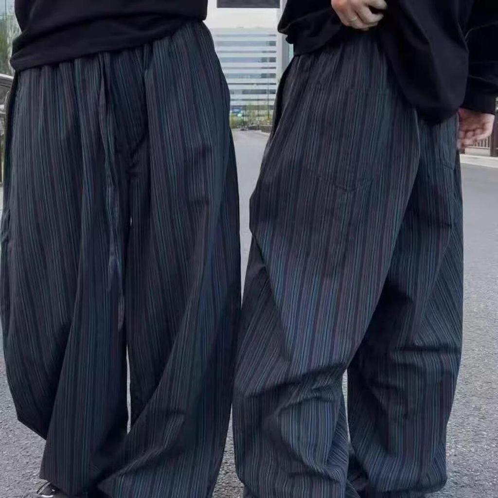 Pánské retro kalhoty se širokými nohavicemi s vertikálním pruhem