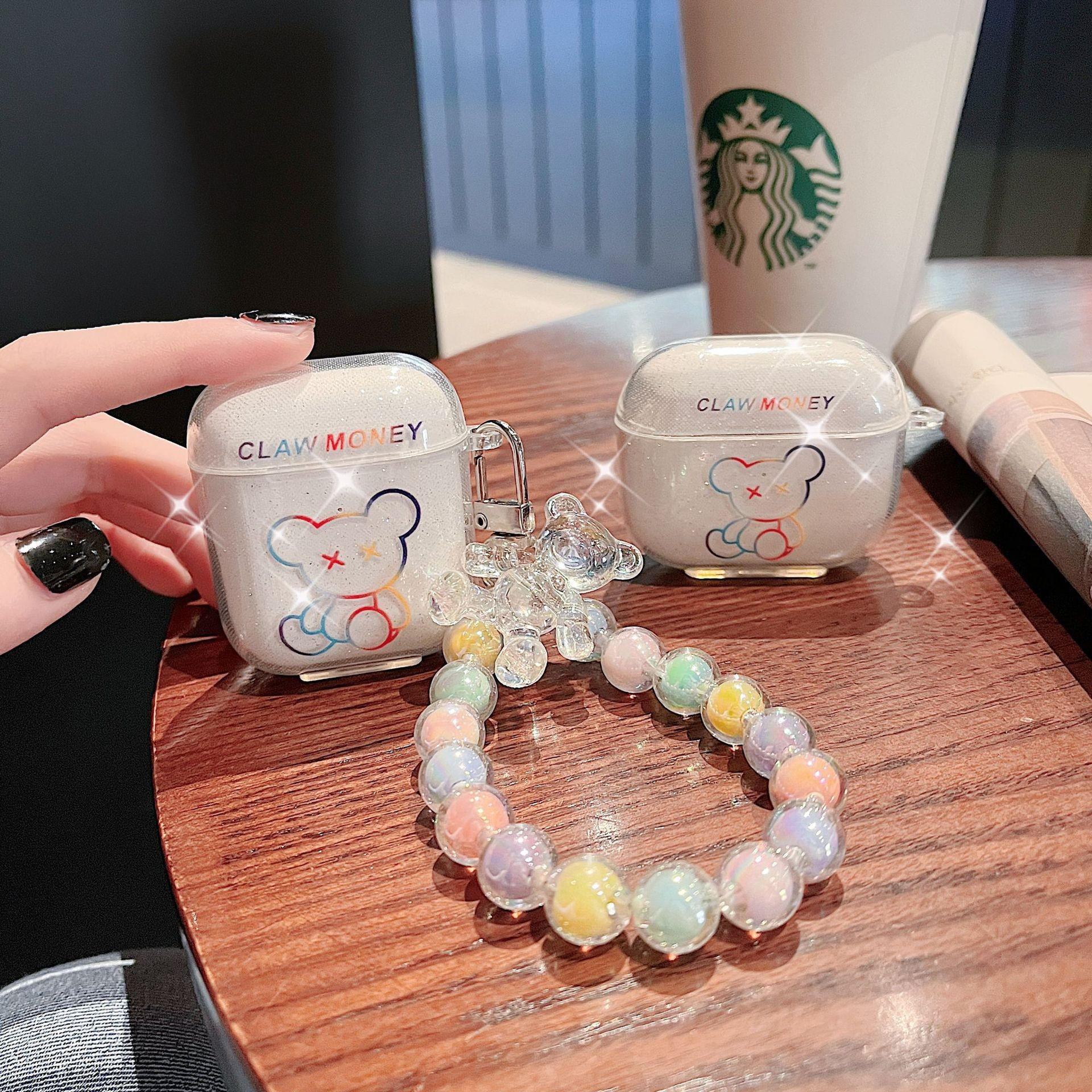 

Прозрачный блестящий чехол для Bluetooth-гарнитуры с цепочкой-бабочкой для 1/2/3Pro airpods 1/2 generation, Colored Bear