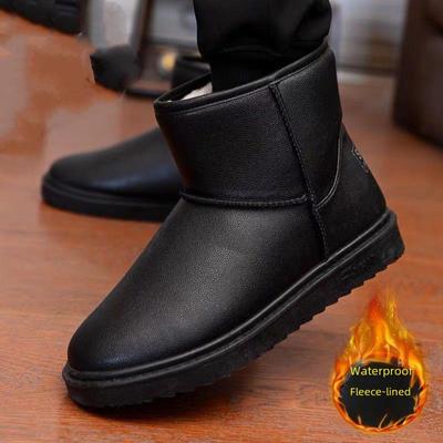 Botas de Neve Impermeáveis de Couro PU com Forro de Veludo para Homens 2023 - Botas Martin de Algodão Tendência Unissex