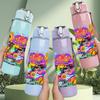 1PC Irregular Block Color Print 750ml Color Plastic Sports Water Bottle Leakproof Flip Straw Lid Suitable for Sports Office Home Use