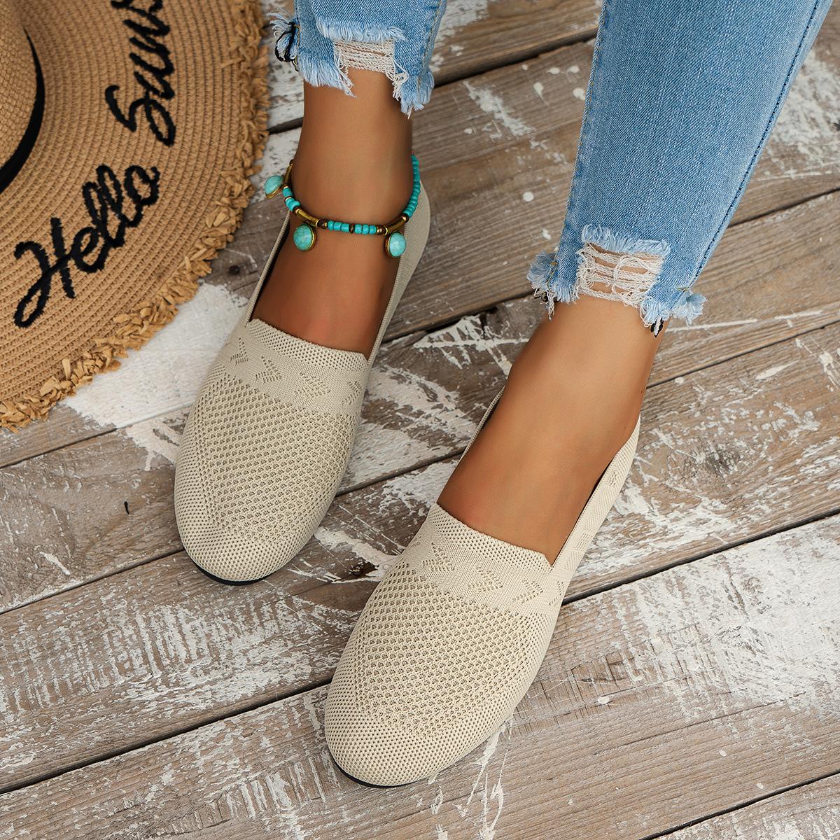 

НОВЫЕ женские туфли с круглым носком, трикотажные туфли, женские однотонные сетчатые туфли для ходьбы, дышащая повседневная женская обувь 40