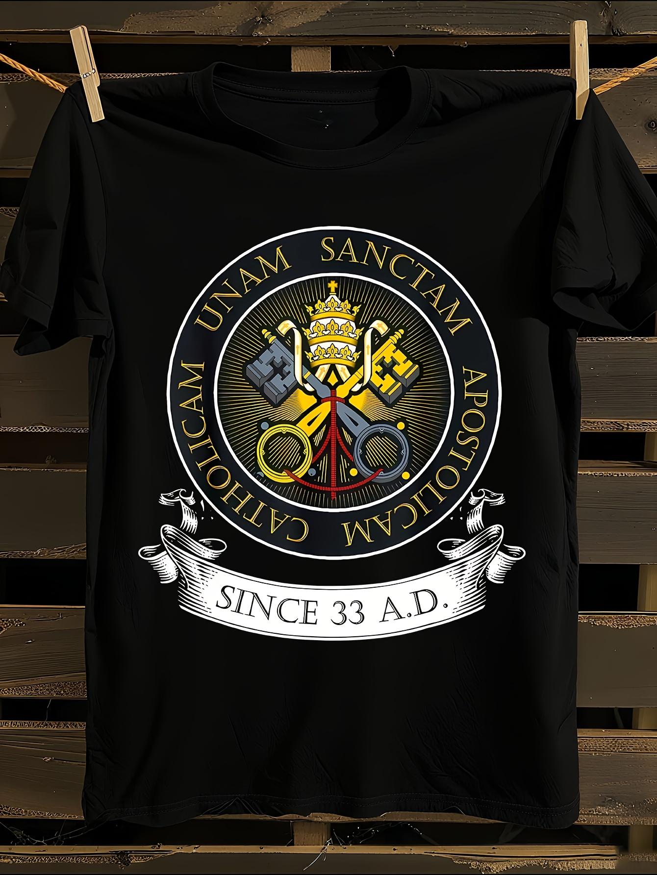 

s Catholic Church Latin T-Shirt Mens Tshirt Womens Tshirts with Letters Print Short Sleeves T-Shirt Casual Street Tee Shirt Top L
