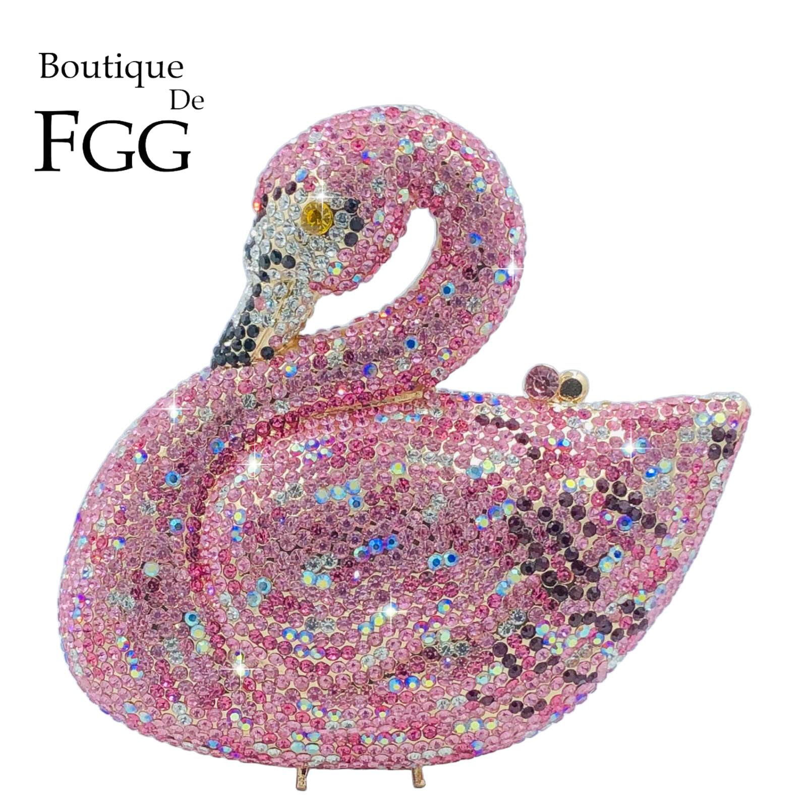 

Boutique De FGG Novelty Swan Rhinestone Clutch Purse Handmade Women Crystal Clutch Evening Bags Party Prom Minaudiere Swan Bag Mini Size