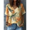 Women's Vintage Abstract Geometry Graphic V Neck T Shirt, Short Sleeve Regular Tops, Daily Going Out Look for Spring & Summer