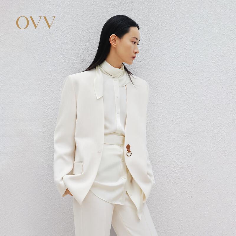 OVV Women s Triacetate Collarless Straight Fit Blazer M