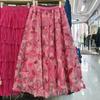 Damen Hohe Taille Geblümter Midi-Rock Lockere Passform Lässig Bestickter Netzrock