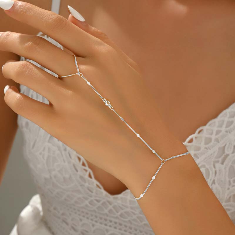 Fashion Crystal Hand Chain Bracelet Ring For Women Girl Simple Gold Color Handmade Link Chains Connecting Bracelets Hand Jewelry