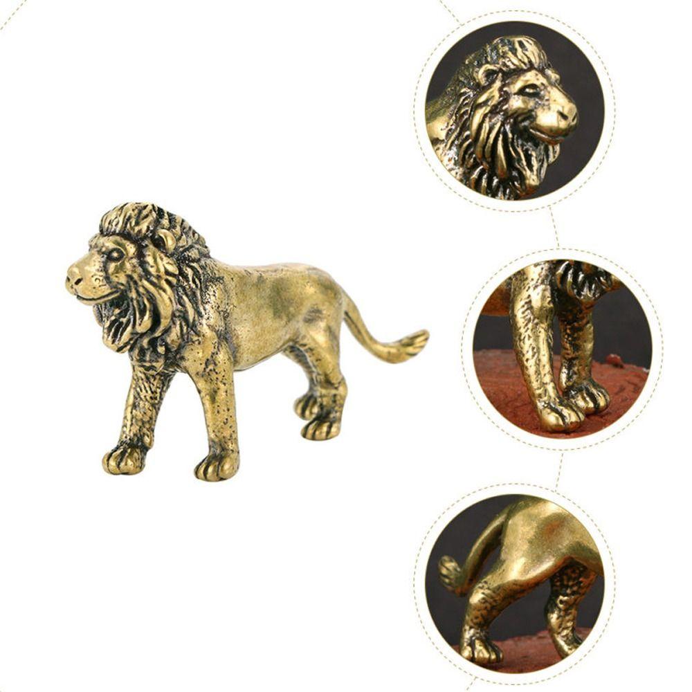 Retro Lion Statue Cute Mini Lion Sculpture Brass Lion King Figurines  Car Ornament