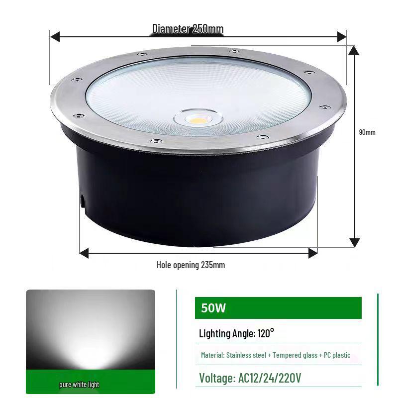 LED Waterproof Outdoor In-Ground COB Light - Round/Square for Courtyard, Walkway, and Lawn Landscaping