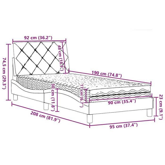 VidaXL Bed with Light Grey Mattress 90x190 Cm Fabric 3310706