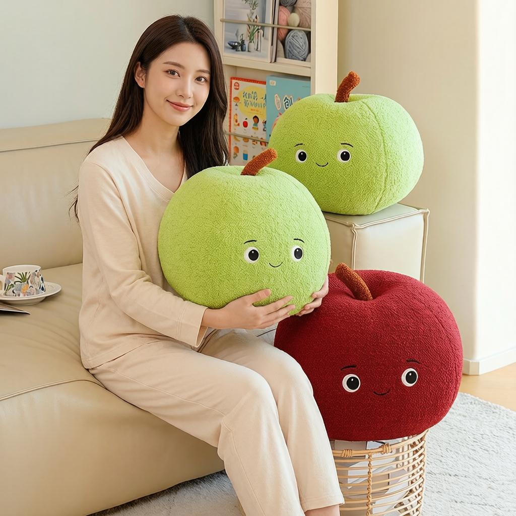 Kawaii Rotes / Grünes Apfel Plüschtier Gefüllt Niedliches Obstkissen Rückenstützkissen Sofa Stuhl Dekor Geschenk