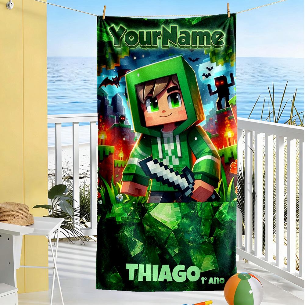 Minecraft Personalized Name Beach Towel Quick-Dry Soft Microfiber Suitable for Swimming Gym Camping Yoga Vacation