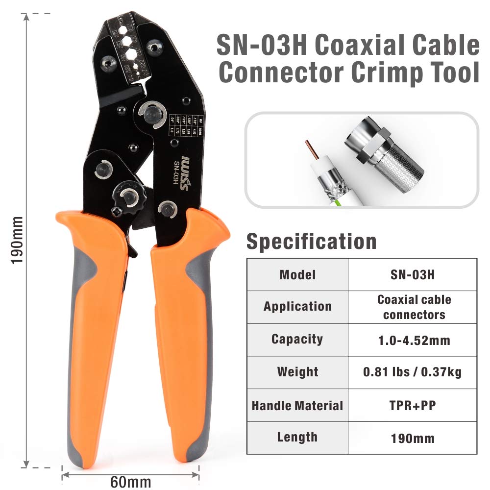 IWISS BNC to SMA Coaxial Connector Crimping Ratchet Type SN-03H Tool,