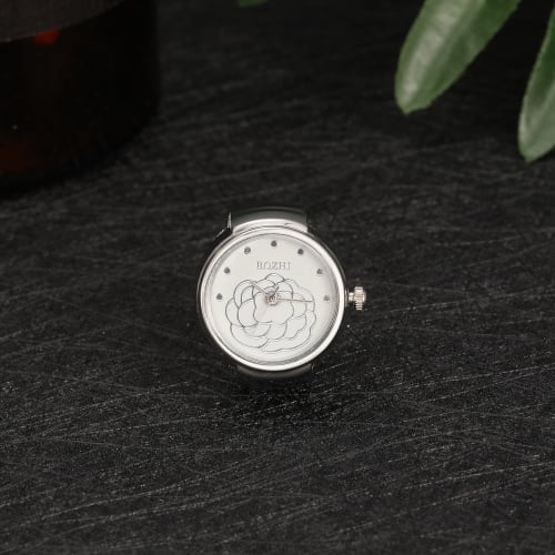 Lancardo Flower Ring Watch, One Size Fits All, with Lid Cover, Analog, Easy to Read, Perfect for Everyday Life, Commuting, Christmas, Birthdays, Anniv
