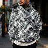 Men's Casual Hoodie with Retro Patchwork Print and Single Pocket