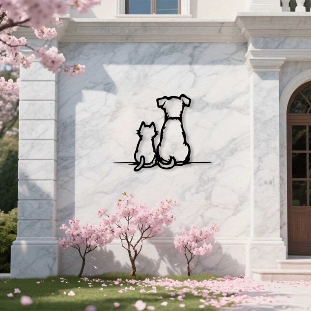 

Metal Wall Art Dog Silhouette with Cherry Blossom Branch Decor