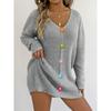 Women's Deep V Sexy Pullover Hand-Crocheted Patchwork Sweater Autumn Winter Base Shirt Dress (Belt Not Included)