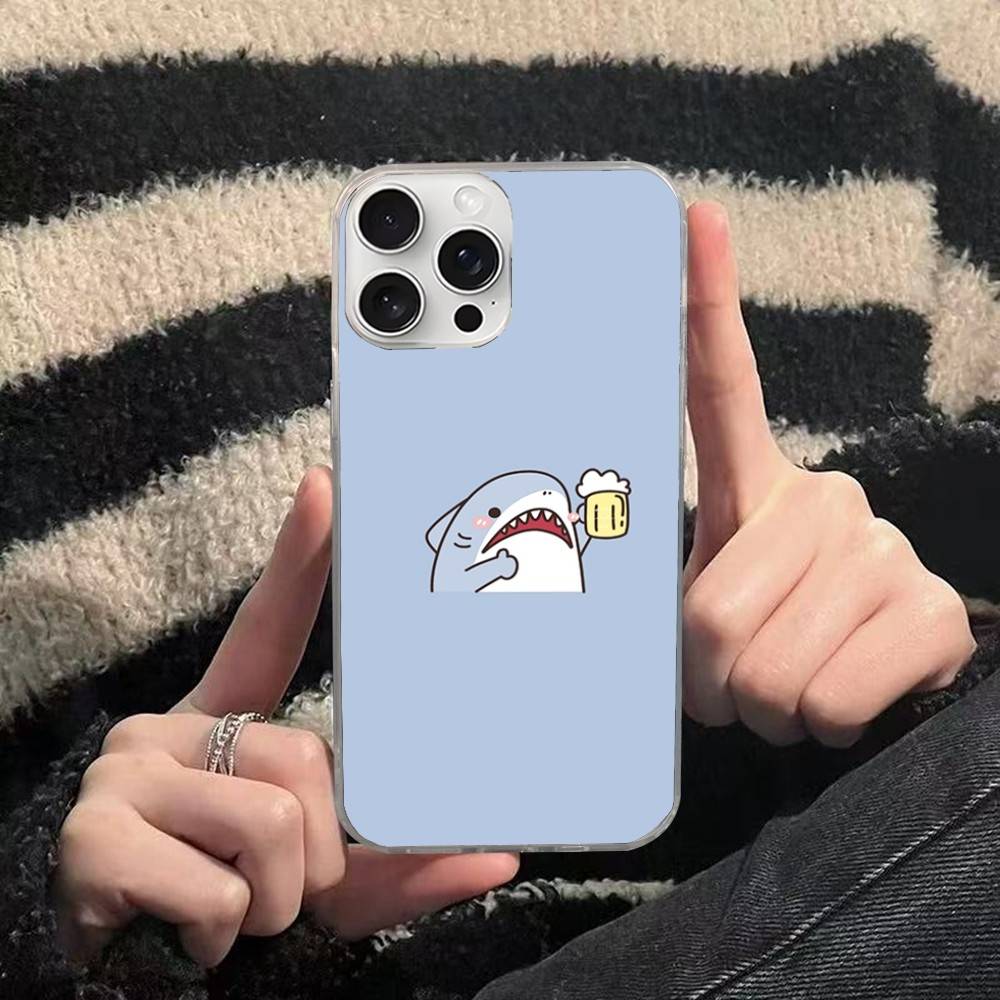 Cute anime Shark Phone Case For iPhone 17 16 15 14 13 12 11 Pro Max Plus Satin Colorful Cover