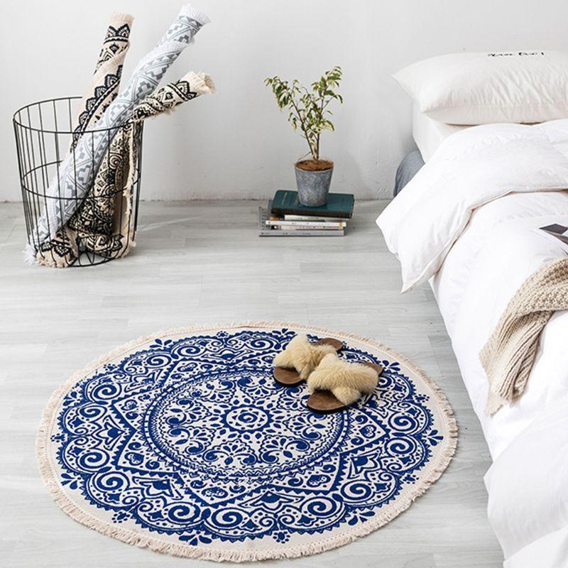 Morocco Round Rug Boho Tassel Cotton Fabric Carpet Mat Door Blanket Living Room Home Office Decoration top sale