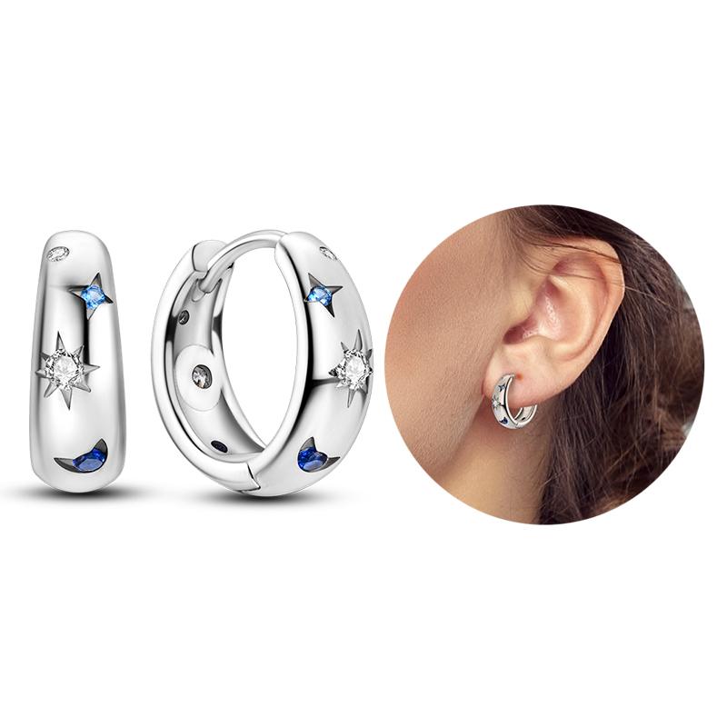 Silver 925 Heart CZ Cubic Zircon Round Daisy Flower Trio Stud Earrings for Women Silver S925 Original Fashion Jewelry