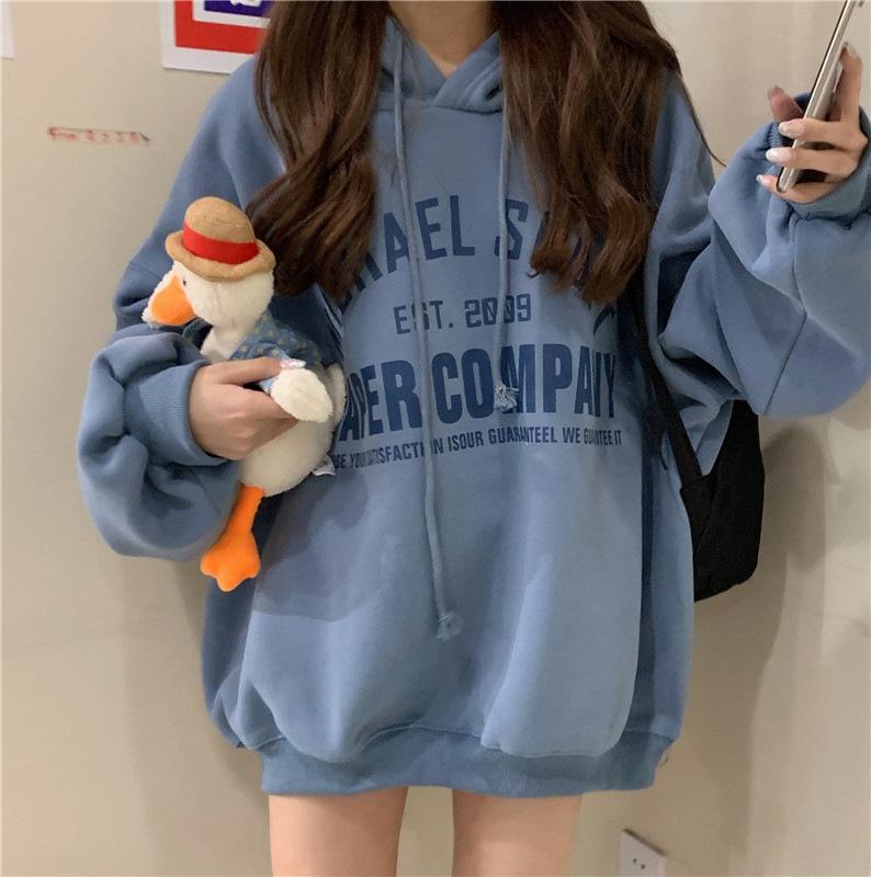 Fleece thickened hooded sweatshirt women s loose Korean version of autumn and winter women s students women s clothing drop shipping trend XXL синий