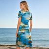Women’s Short Sleeve V Neck Midi Dress with Tree Print Casual Loose Fit Summer Vacation Beachwear