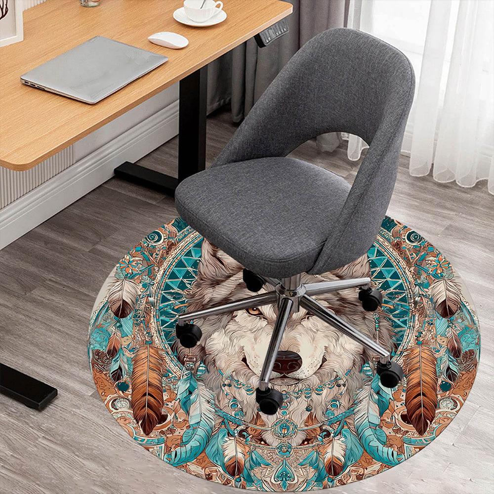 1PC wolf feathers Office Round Area Rug, Under Office Chairs Bedroom Living Room Home Decor, Carpet for Office -1110129