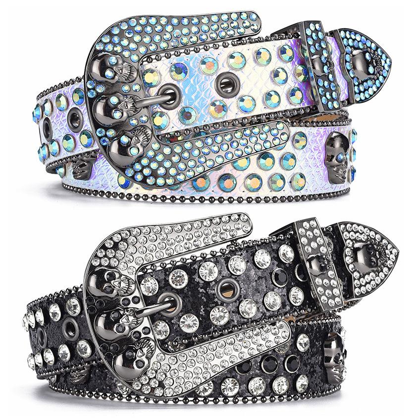 Dark Skull Rhinestone Inlaid Belt High-End Pin Buckle Full Diamond Sequins Hip Hop Decoration Nightclub Belt Women