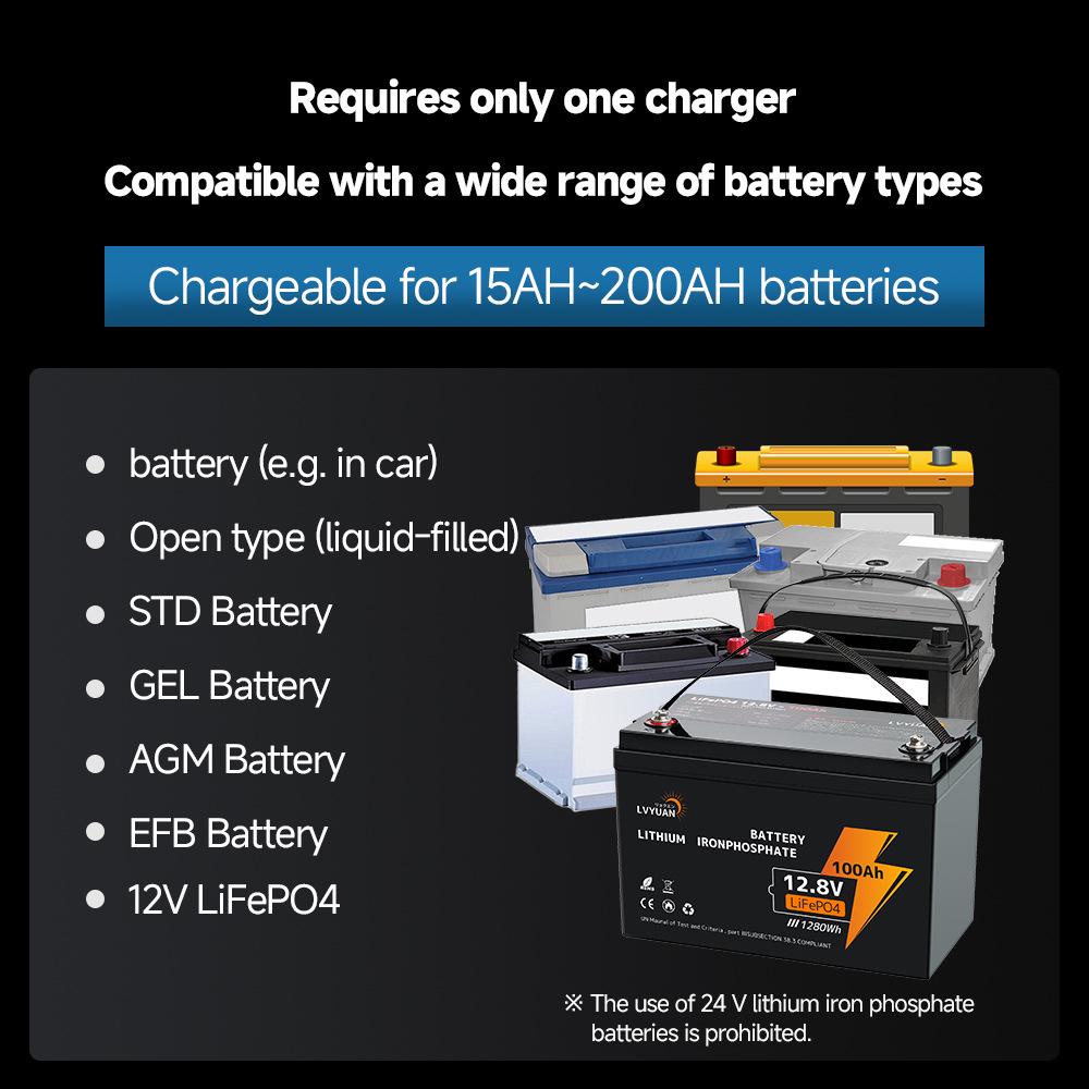 Smart 12V/24V Car Battery Charger - 10A/20A/25A/30A Lead-Acid & Lithium Repair Charger