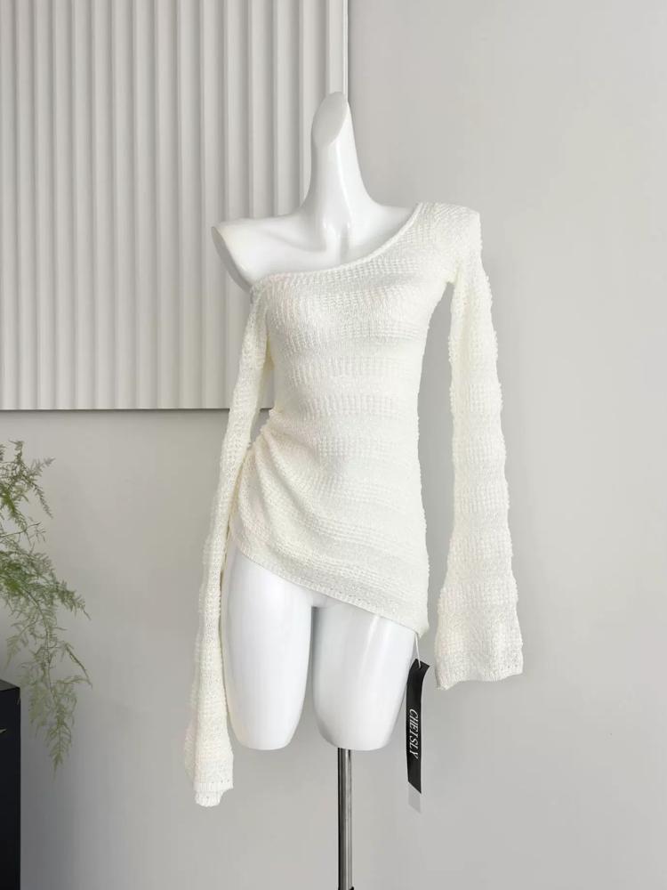 Autumn Sexy Mesh Long Sleeve Sweater Women Summer New French Hollow Thin Sunscreen Tops Korea Chic Knitted Casual Beach Pullover