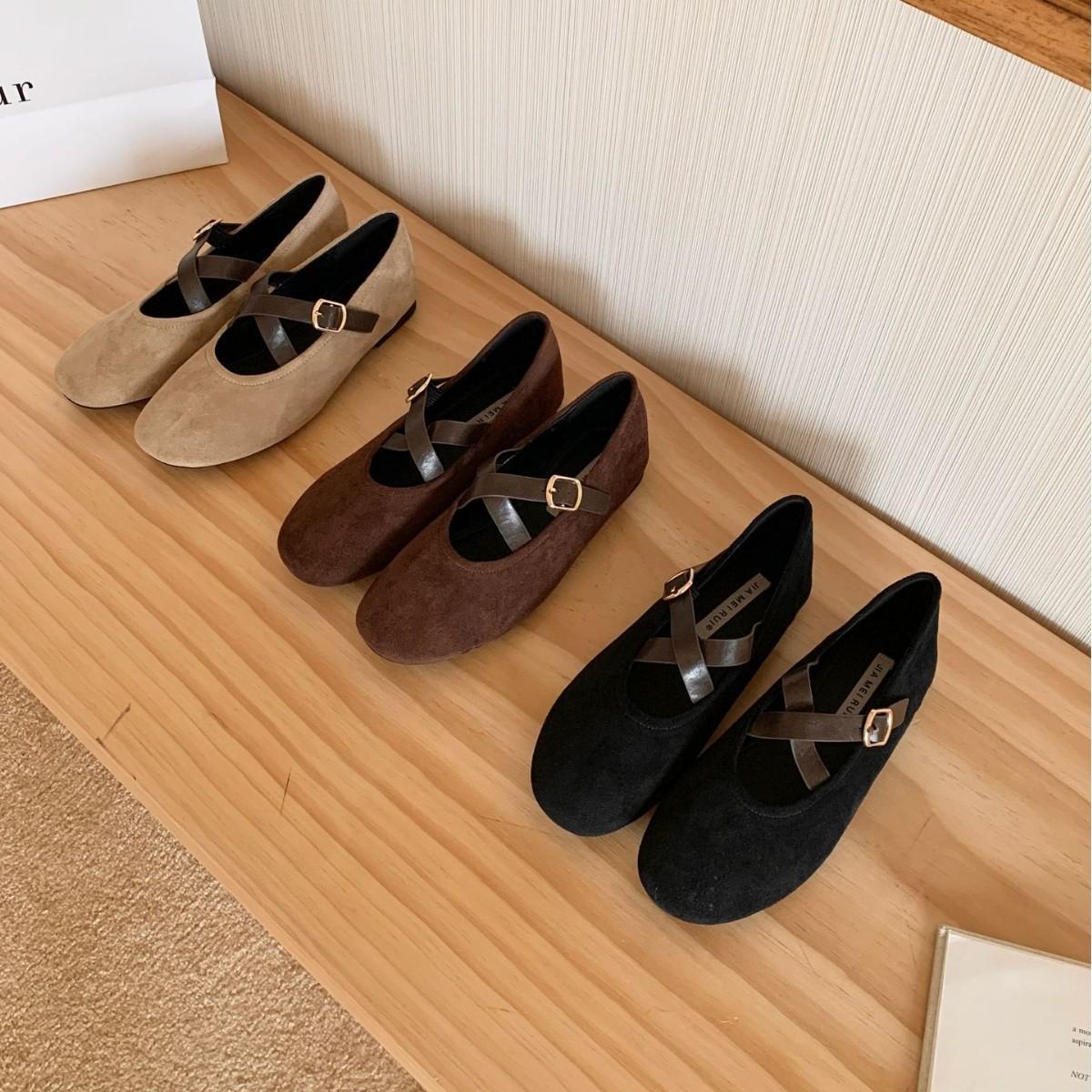 

2025 new autumn round head casual cross belt ballet platform Boken fashion women s shoes 39 кофейный