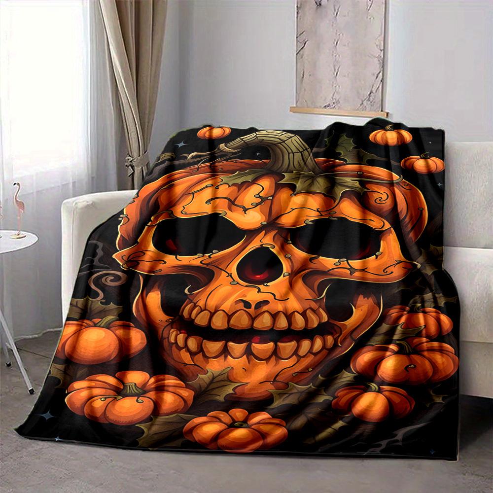 1pc Halloween pumpkin skull Blanket Lightweight Flannel Blanket Throw Blanket For Sofa, Bed, Travel, Camping yy2509026203