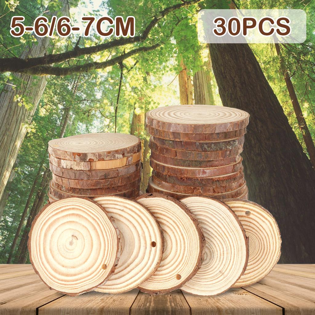 5-6/6-7cm Natural Wood Slices Unfinished Round Wooden Circles for Arts Painting DIY Crafts Wedding Decoration Christmas Ornament