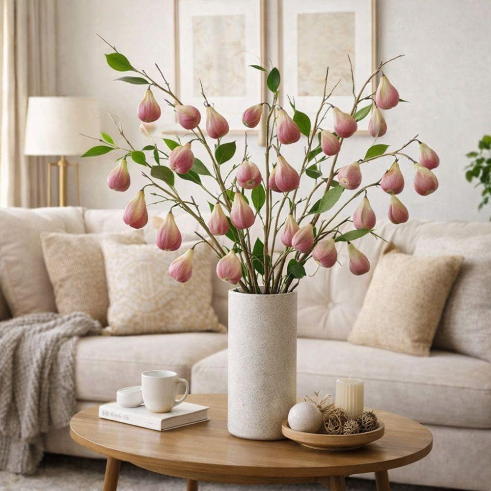 Creative 5 Heads Artificial Fig Branch with Leaves Plastic Simulated Fruits Handmade Exquisite Fake Plants Home Garden Decor