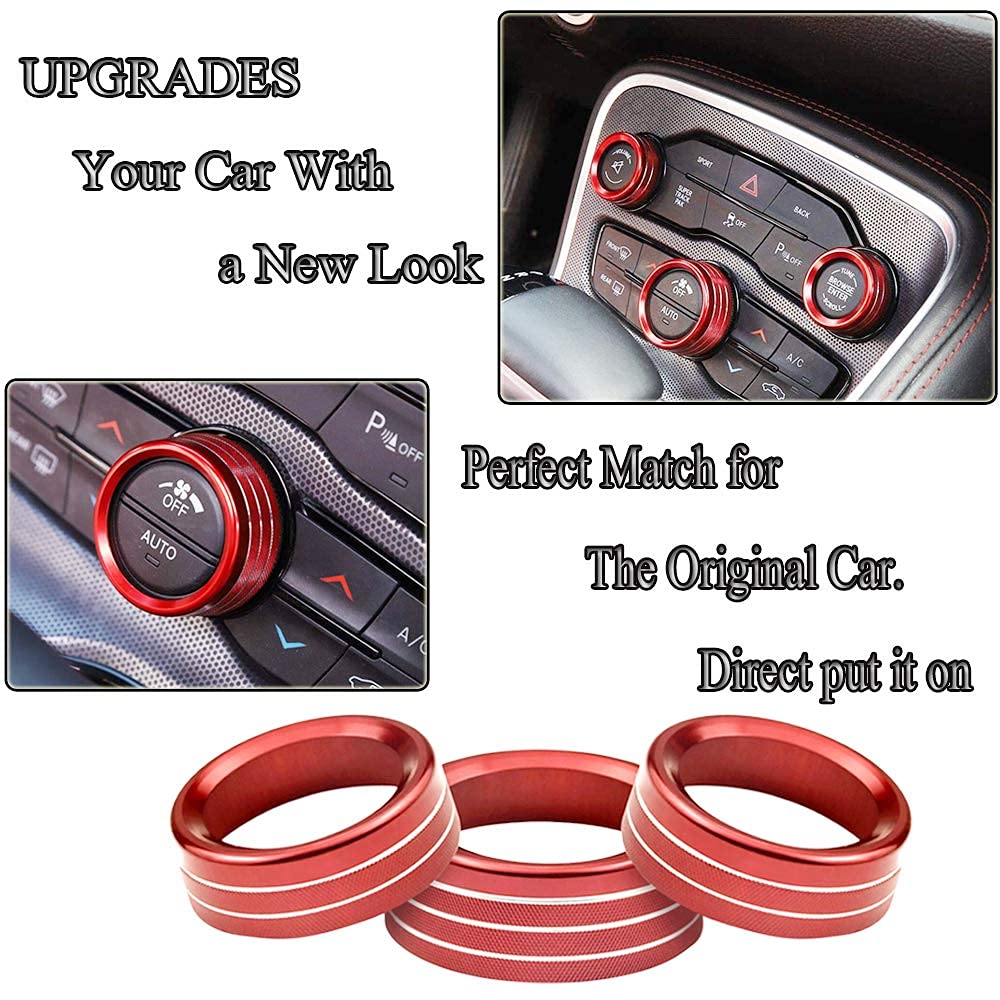 for Dodge Challenger Charger (2015-2021) AC Climate Control Knob Cover Auto Volume Tune Switch CD Button Trim Compatible for Chrysler 300 300s
