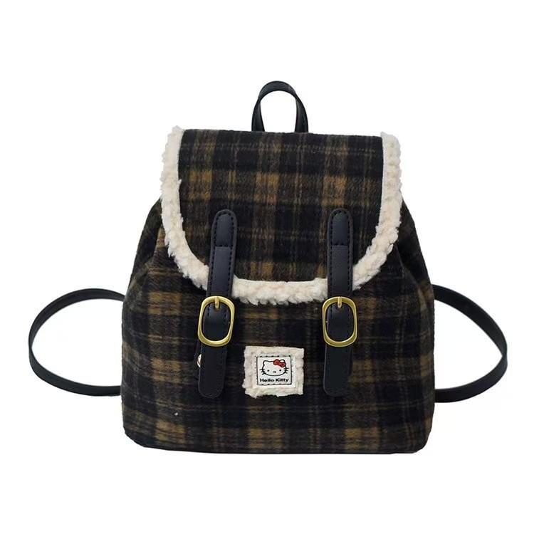 Plush Backpack With Vintage Plaid Design For Daily Use