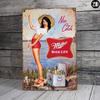 **Vintage Metal Poster, Pin Up Girl Wall Art, Bar Decor 8x12 Inch**