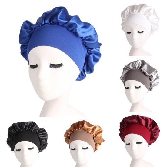 Hair Care Women Wide Band Elastic Satin Bonnet Cap Night Sleep Hat Head Wrap