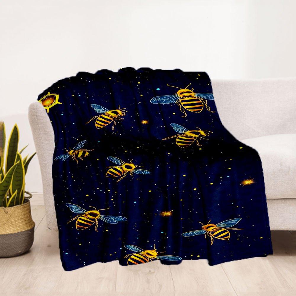 "Golden Bee Night Sky Wallpapers"Blanket Flannel Throw Blanket for Sofa, Bed, Travel, Camping, Office, Couch, Chair, And Bed Gift for Christ