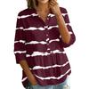 Women's Button Front Notched Collar Striped Print Three Quarter Sleeve Loose Fit Blouse Shirt